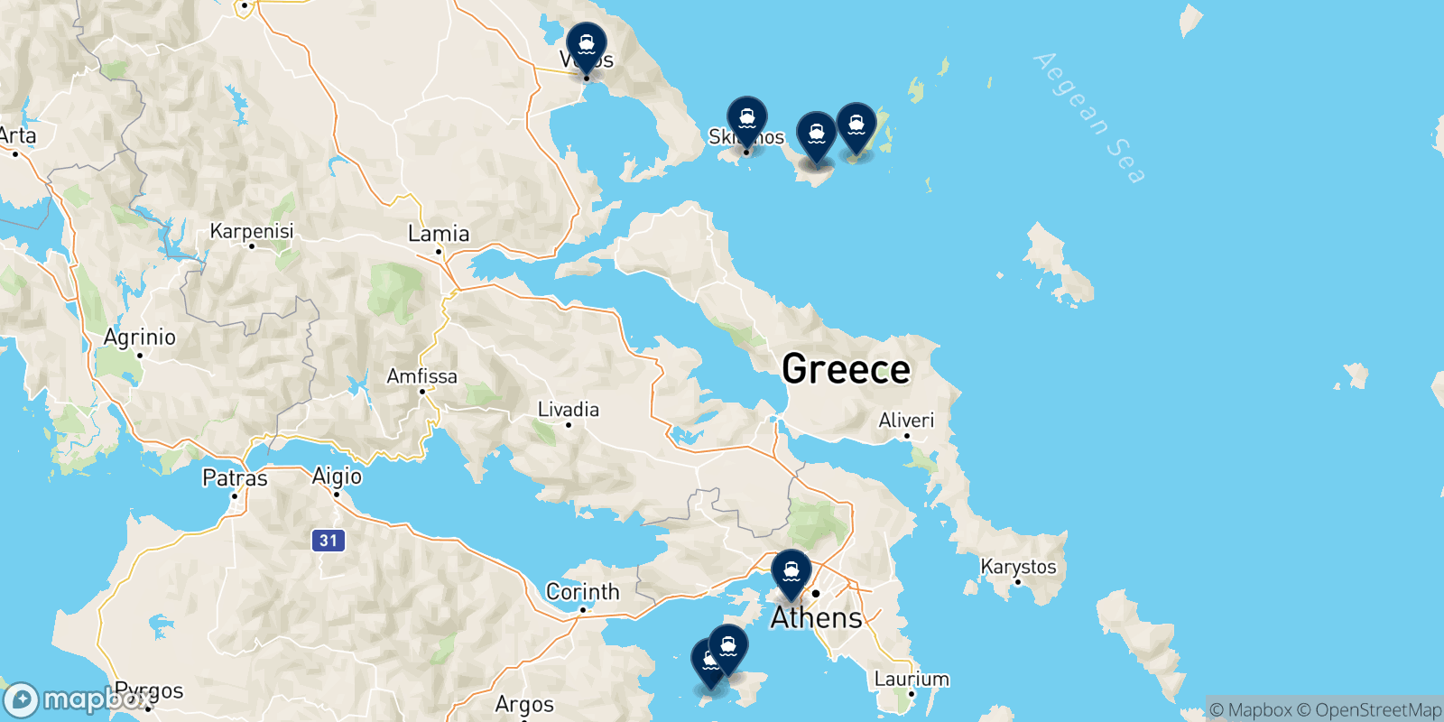 Carte des destinations Aegean Flying Dolphins