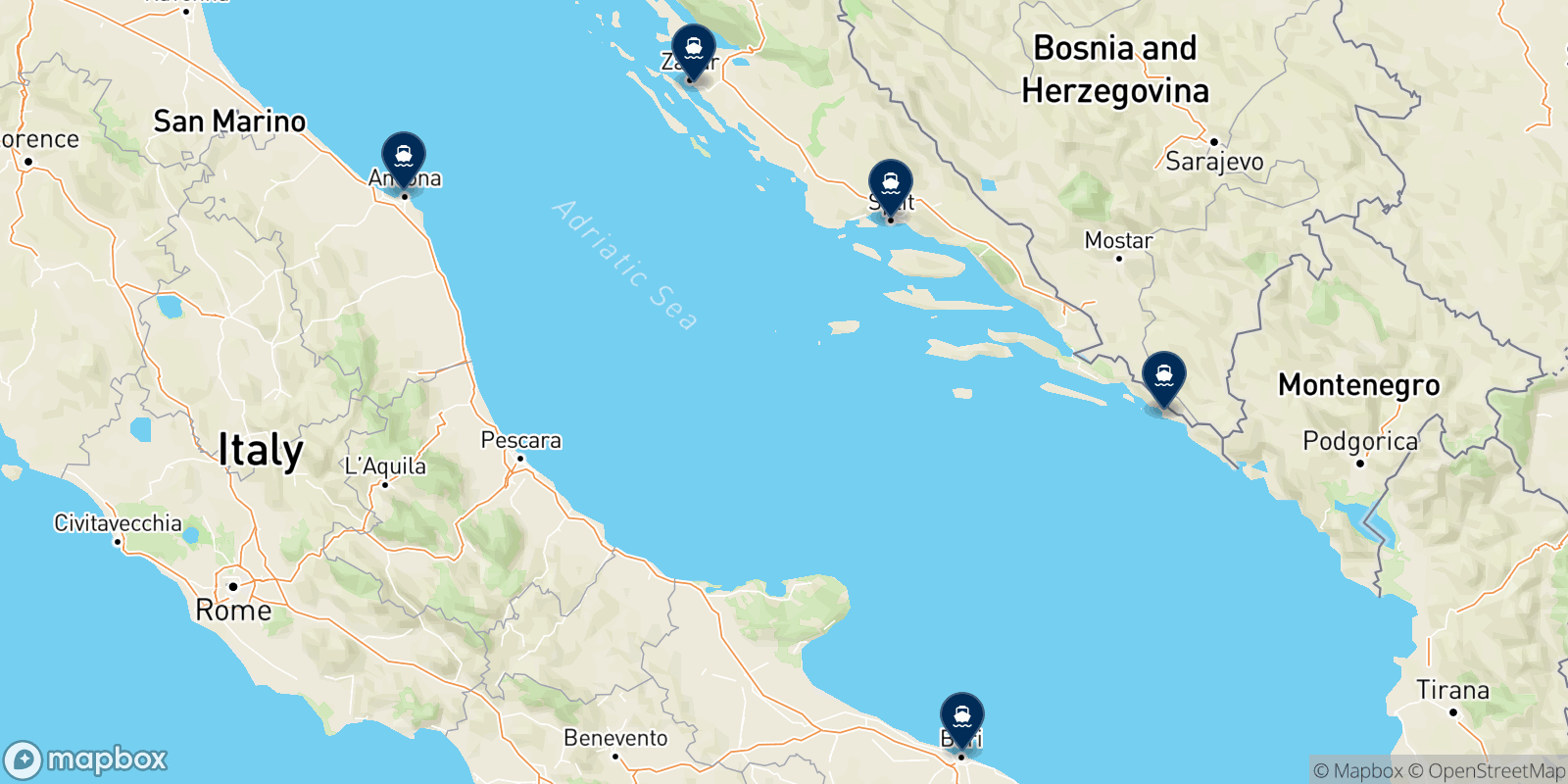 Carte des destinations Jadrolinija