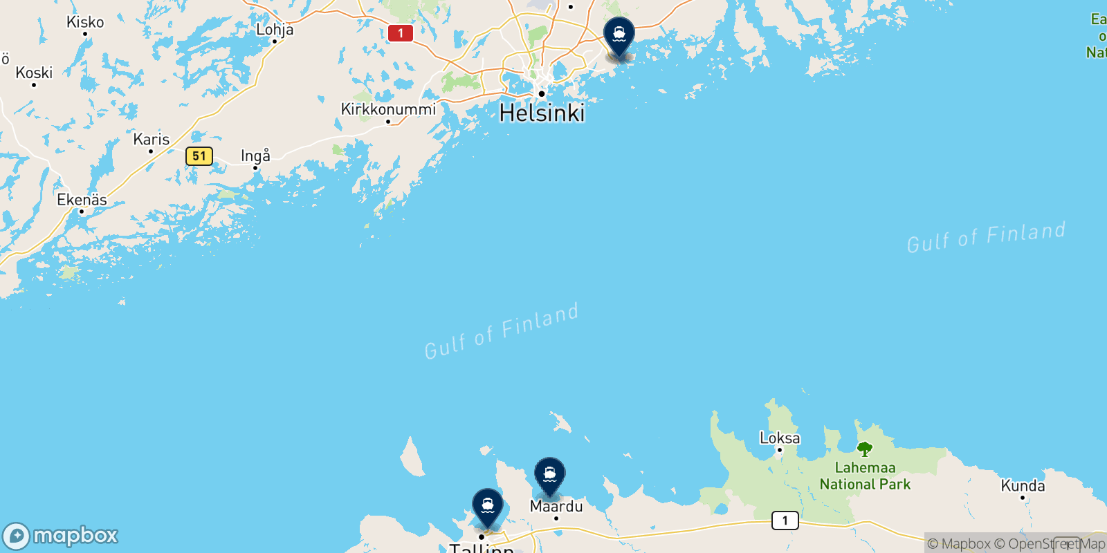 Carte des destinations Eckerö Line