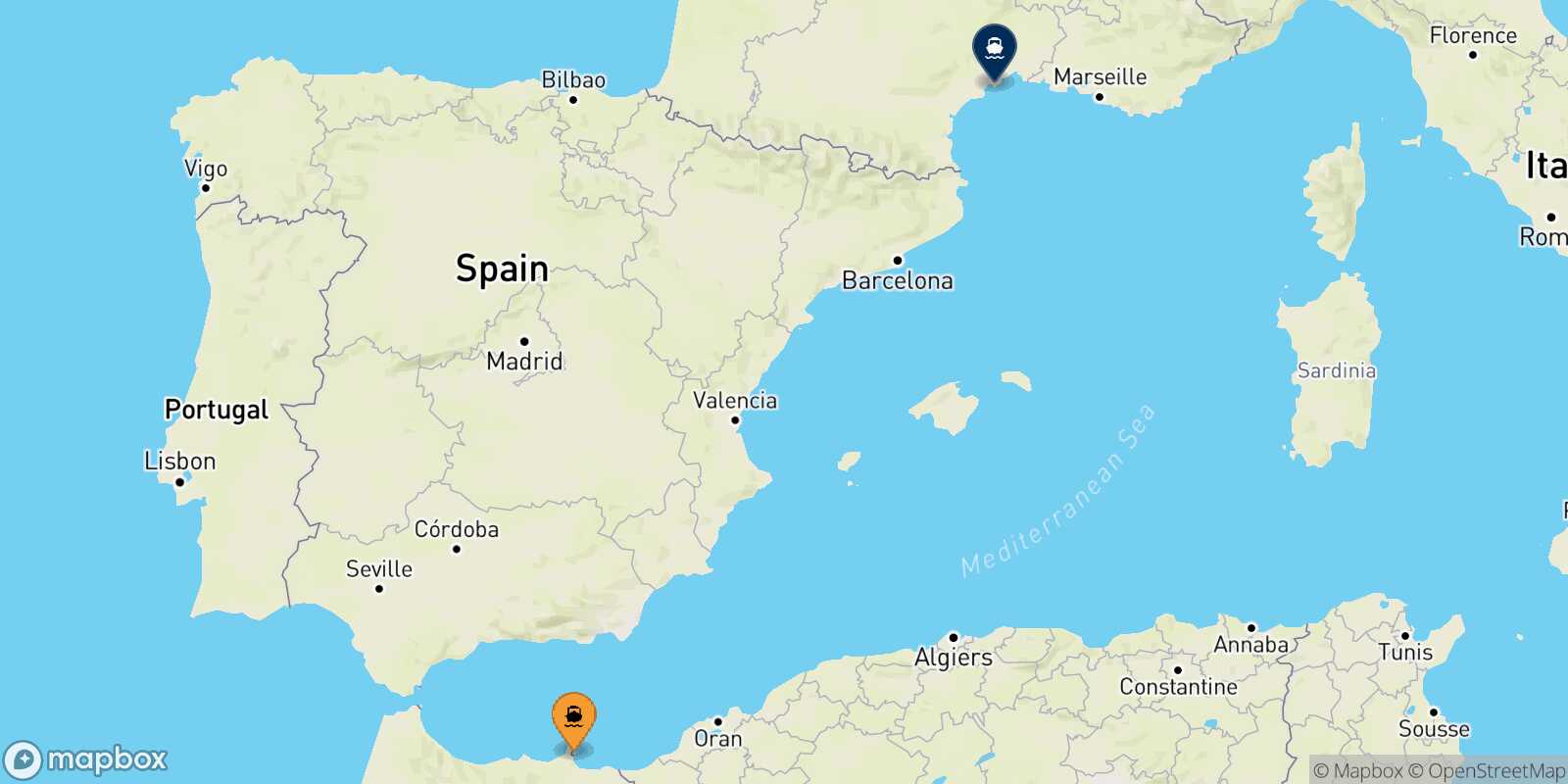 Carte des traverséesNador Sète