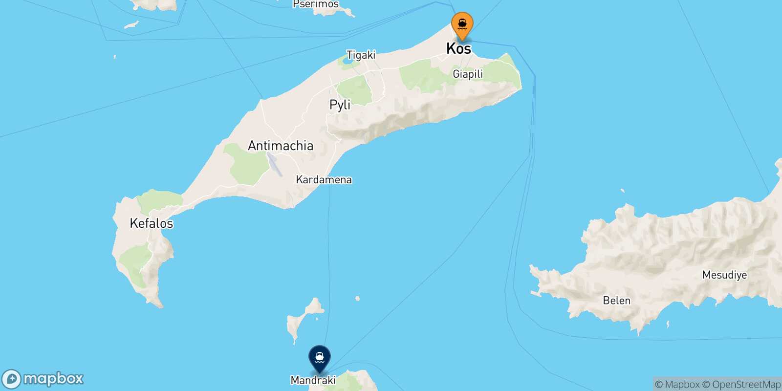 Carte des traverséesKos Nisyros