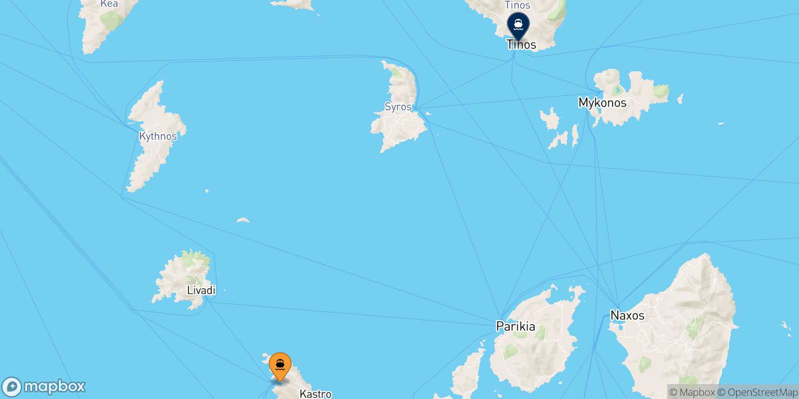 Carte des traverséesSifnos Tinos