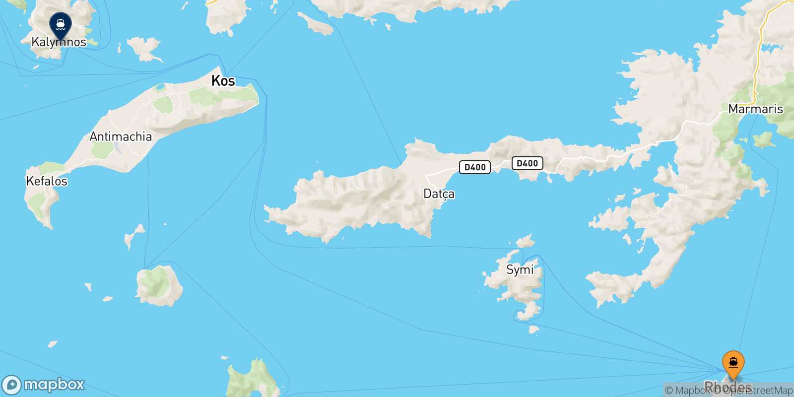 Carte des traverséesRhodes Kalymnos