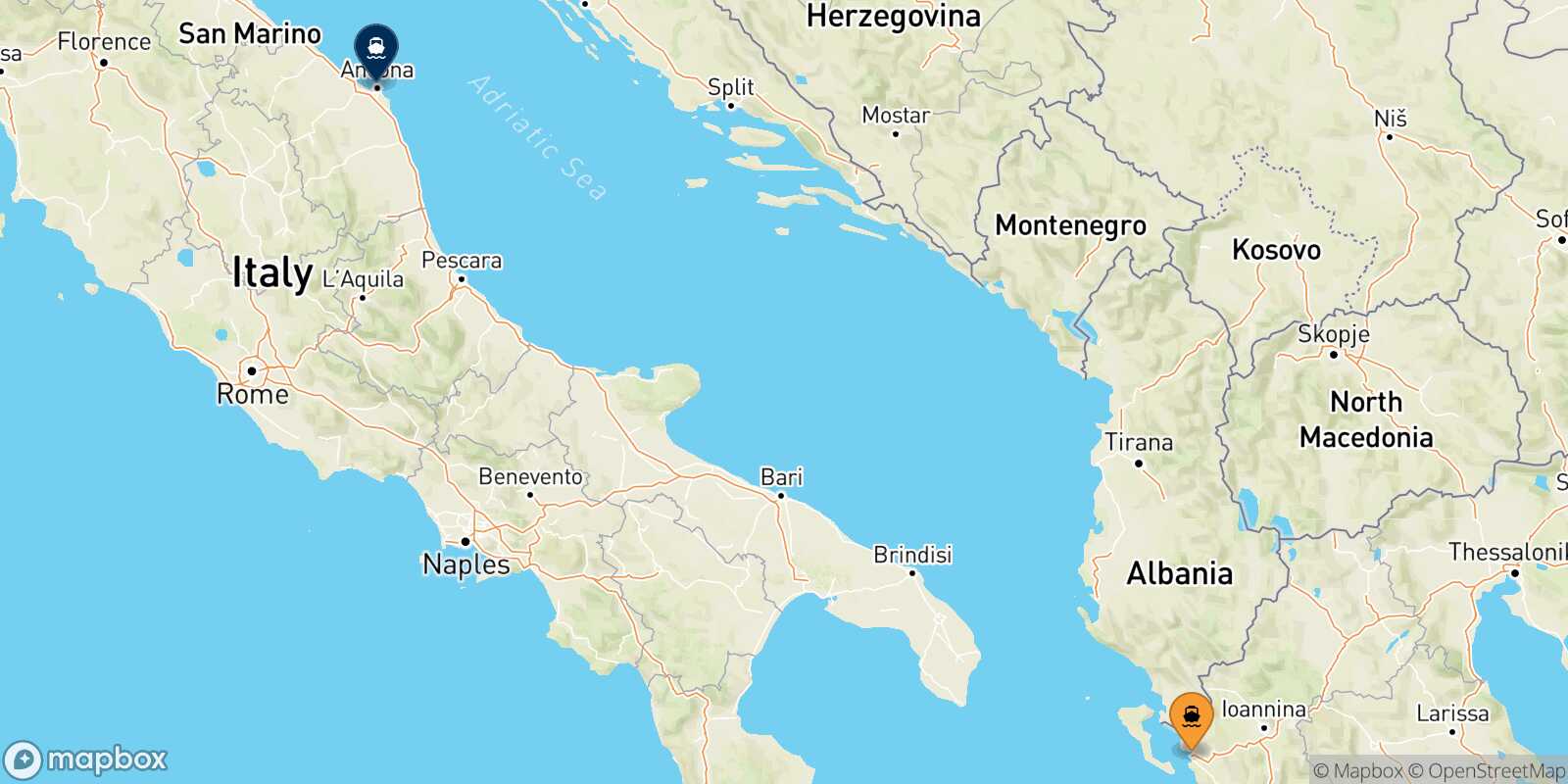 Carte des traverséesIgoumenitsa Ancône