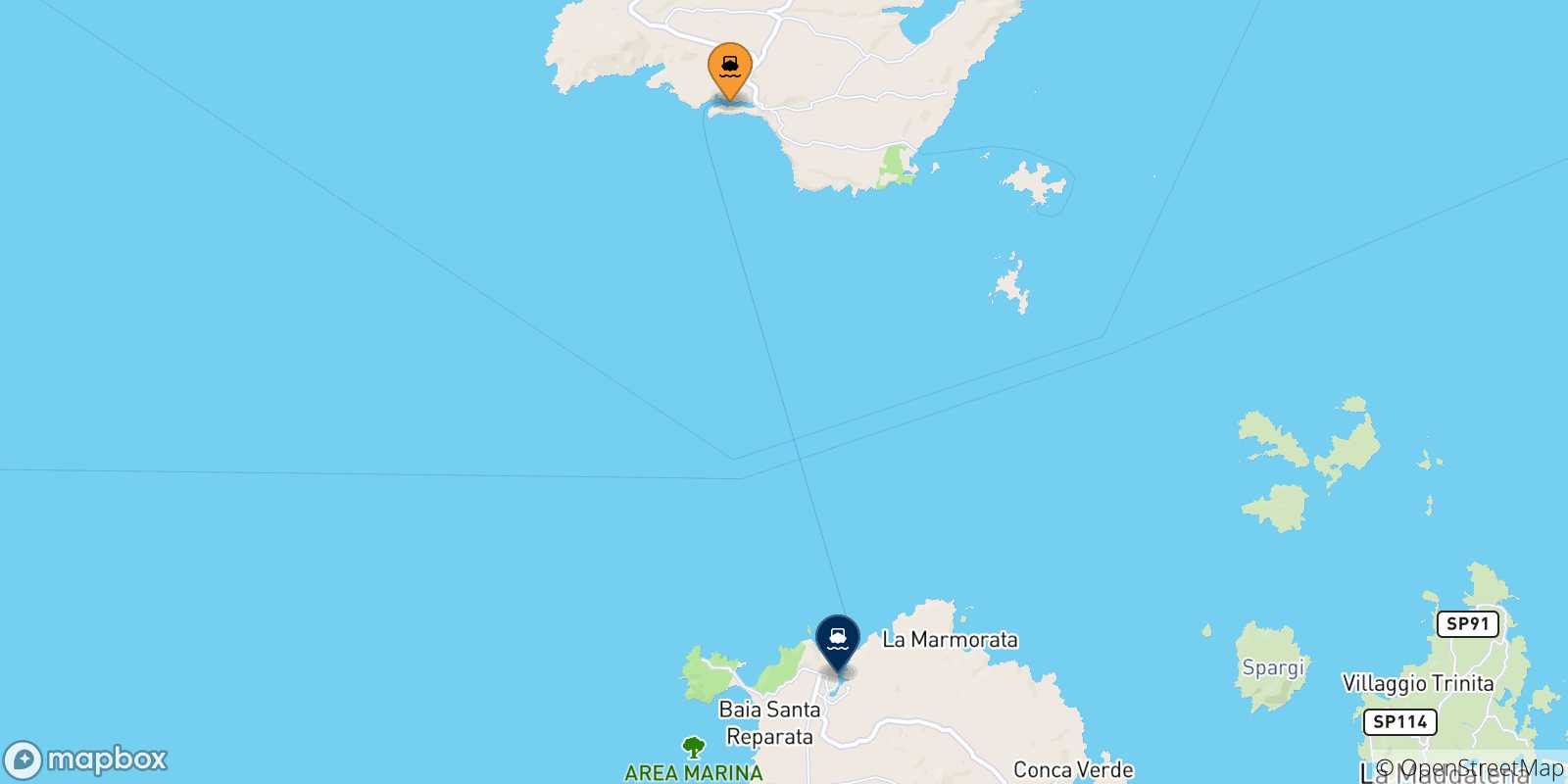 Carte des traversées possibles entre Bonifacio et l'Italie