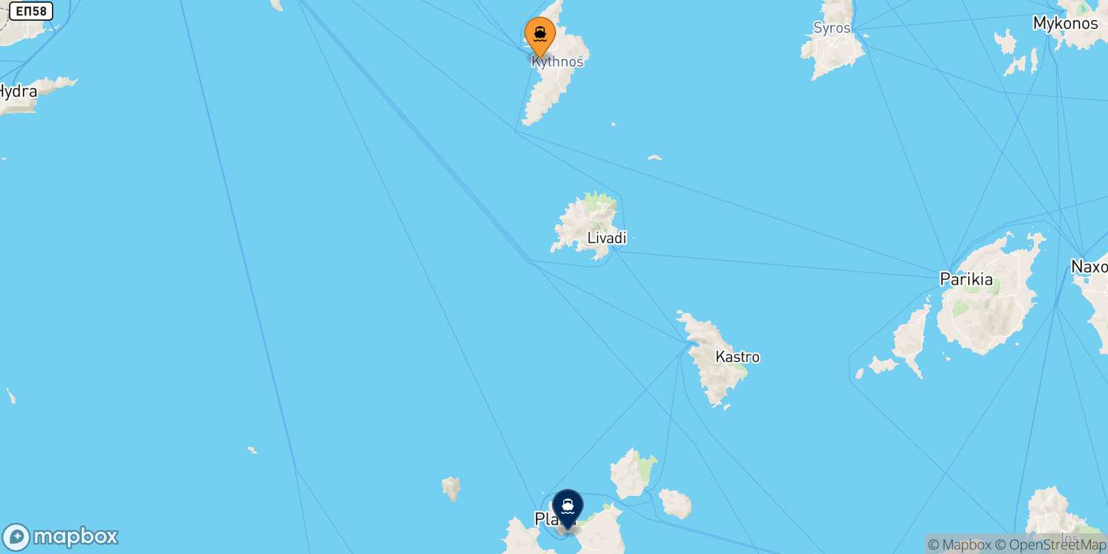Carte des traverséesKythnos Milos