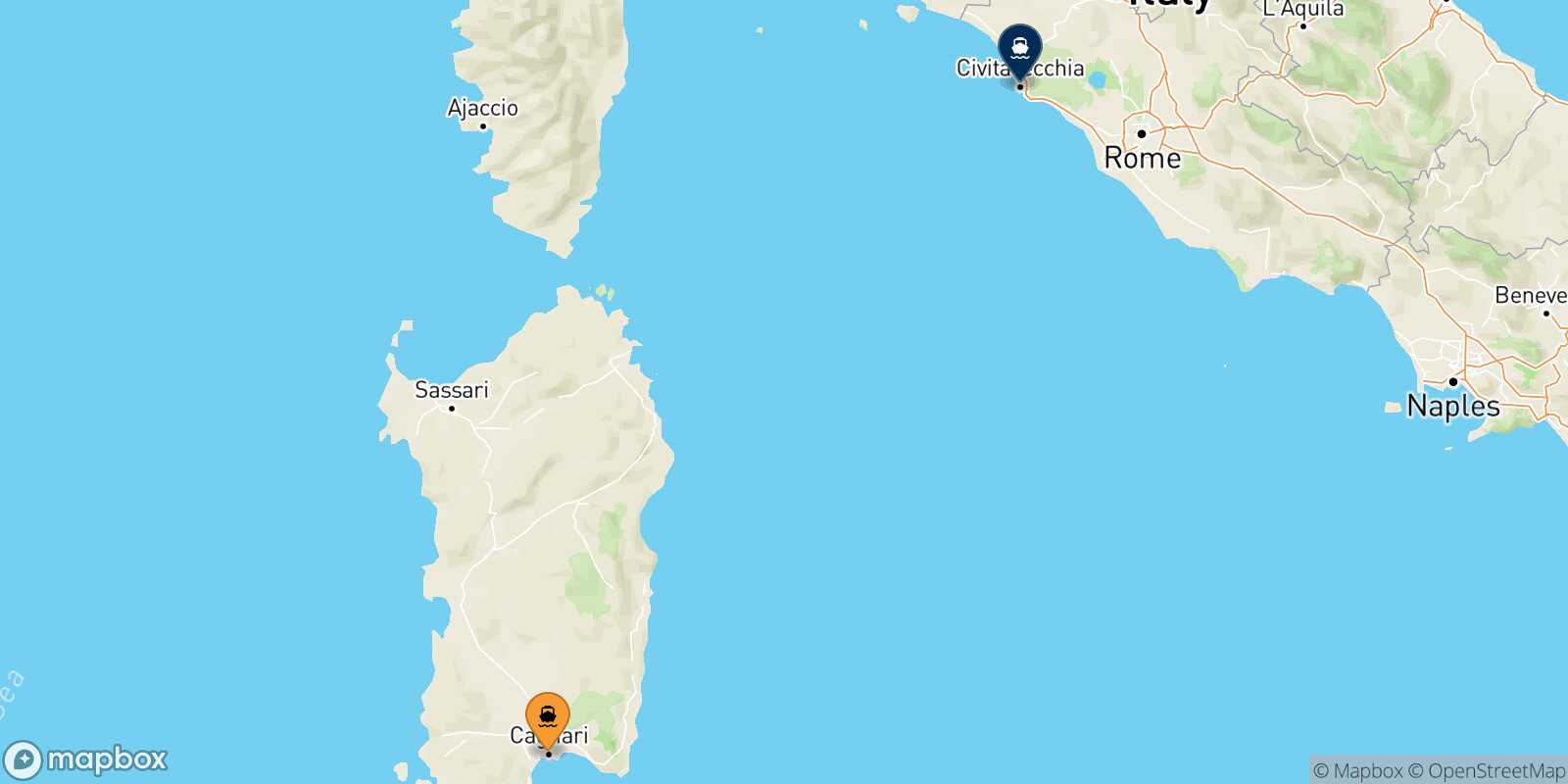 Carte des traverséesCagliari Civitavecchia