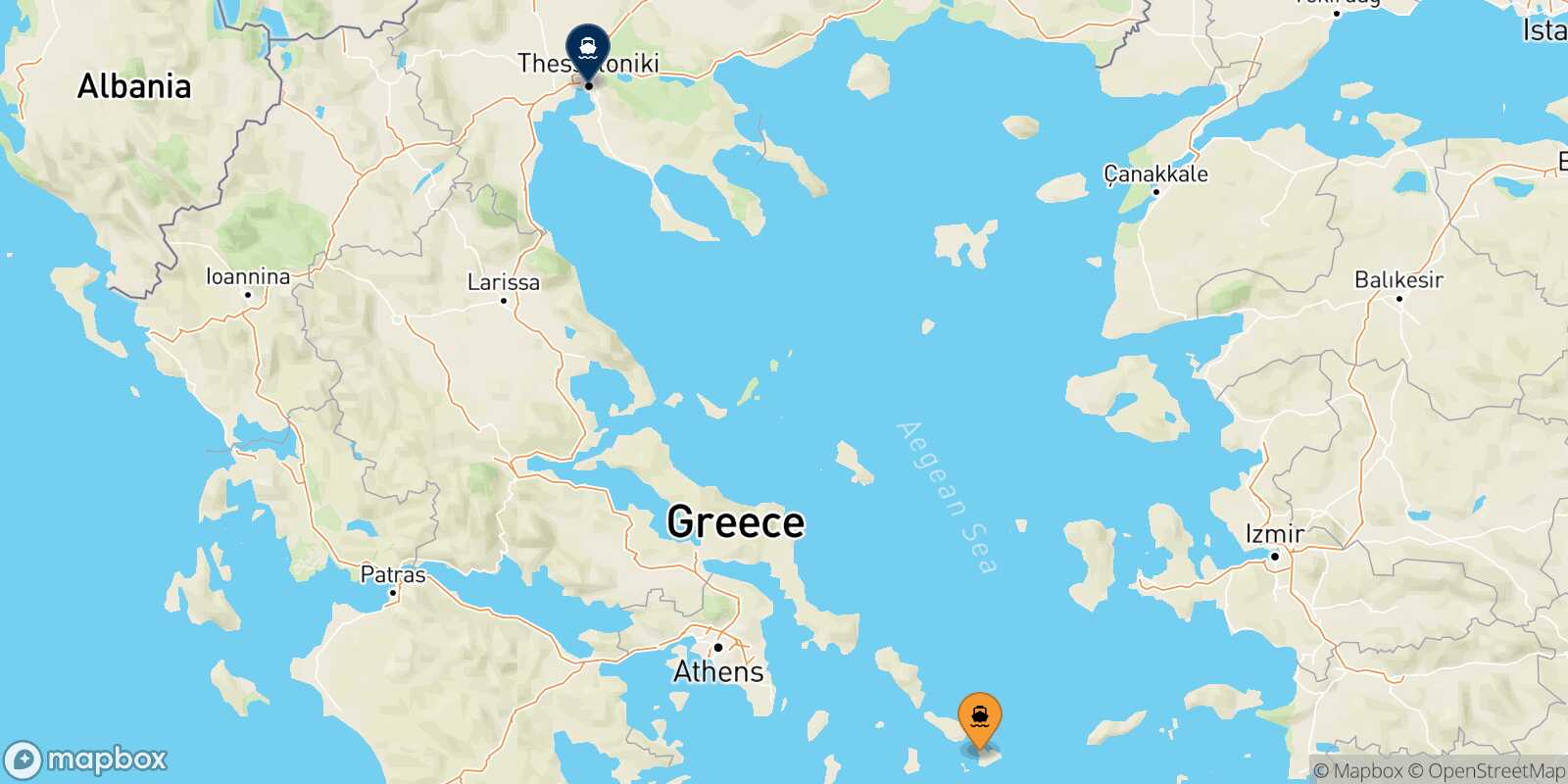 Carte des traverséesMykonos Thessalonique