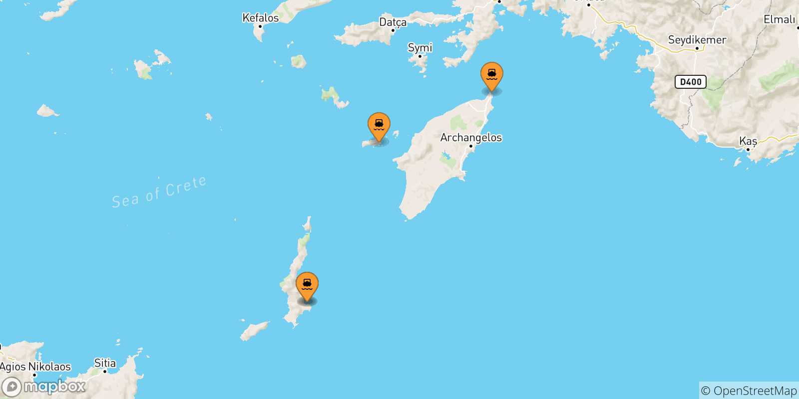 Carte des traversées possibles entre Îles Du Dodécanèse et Kassos