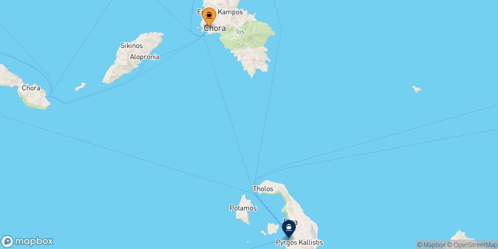 Carte des traverséesIos Thera (Santorin)