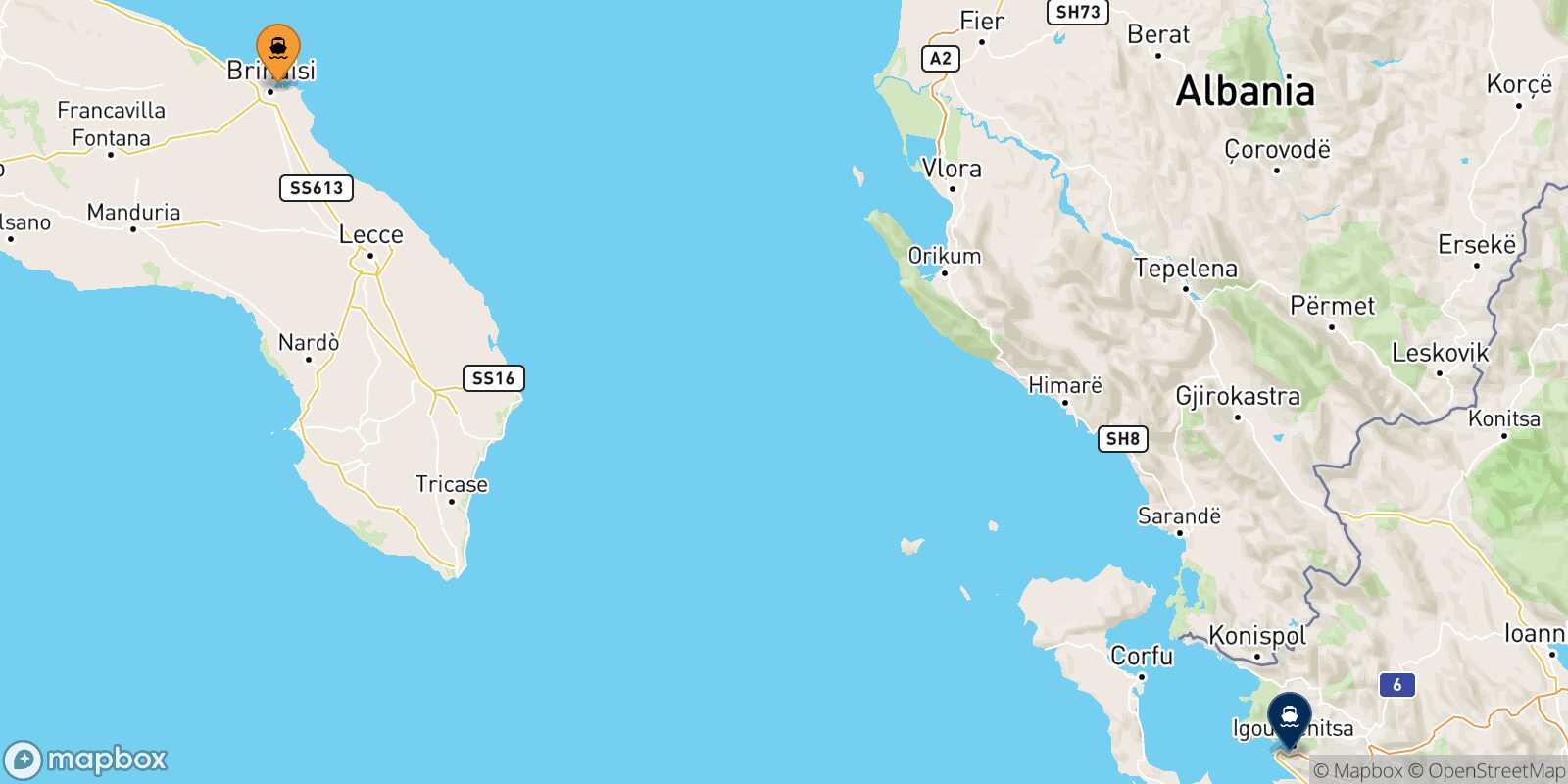 Carte des traverséesBrindisi Igoumenitsa