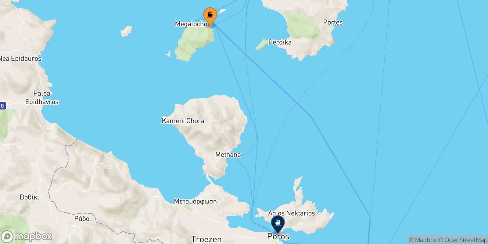 Carte des traverséesAgistri Poros