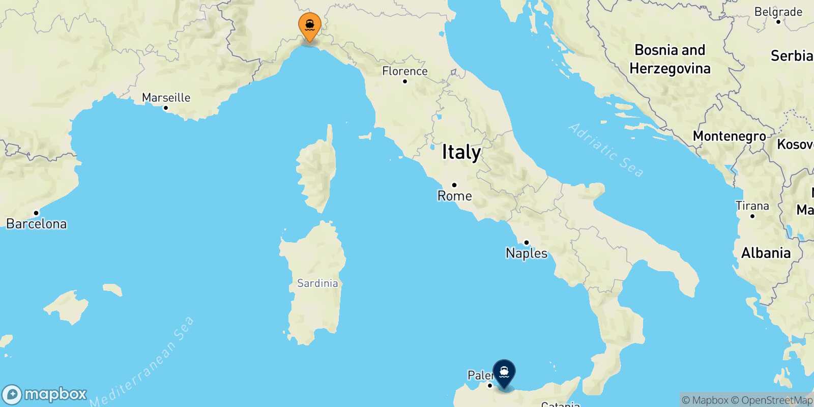Carte des traverséesGenes Termini Imerese