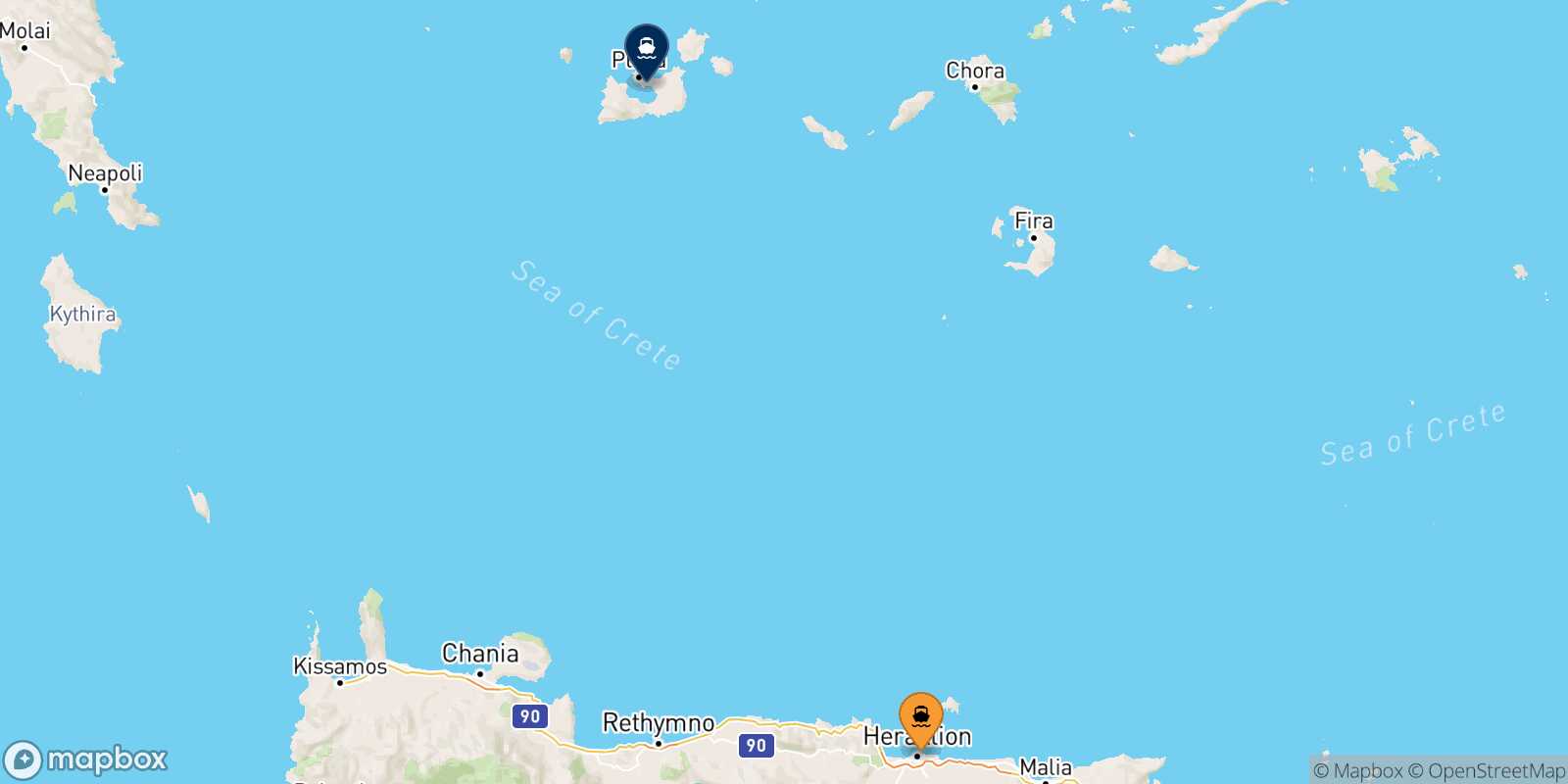 Carte des traverséesHeraklion Milos