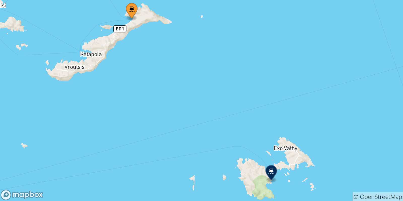 Carte des traversées possibles entre Aegiali (Amorgos) et Îles Du Dodécanèse