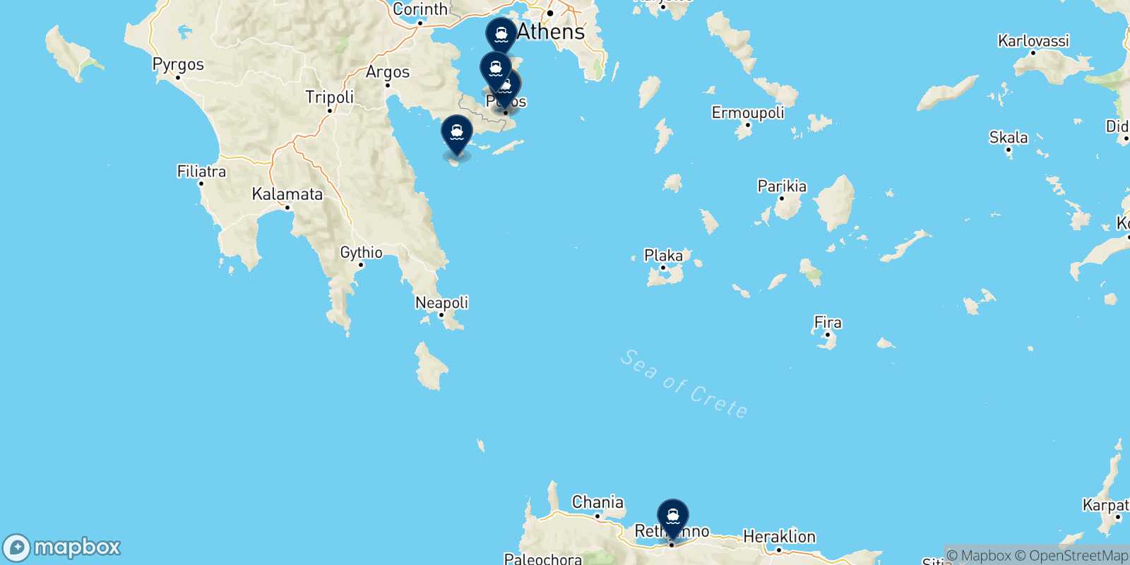 Carte des destinations de Poros