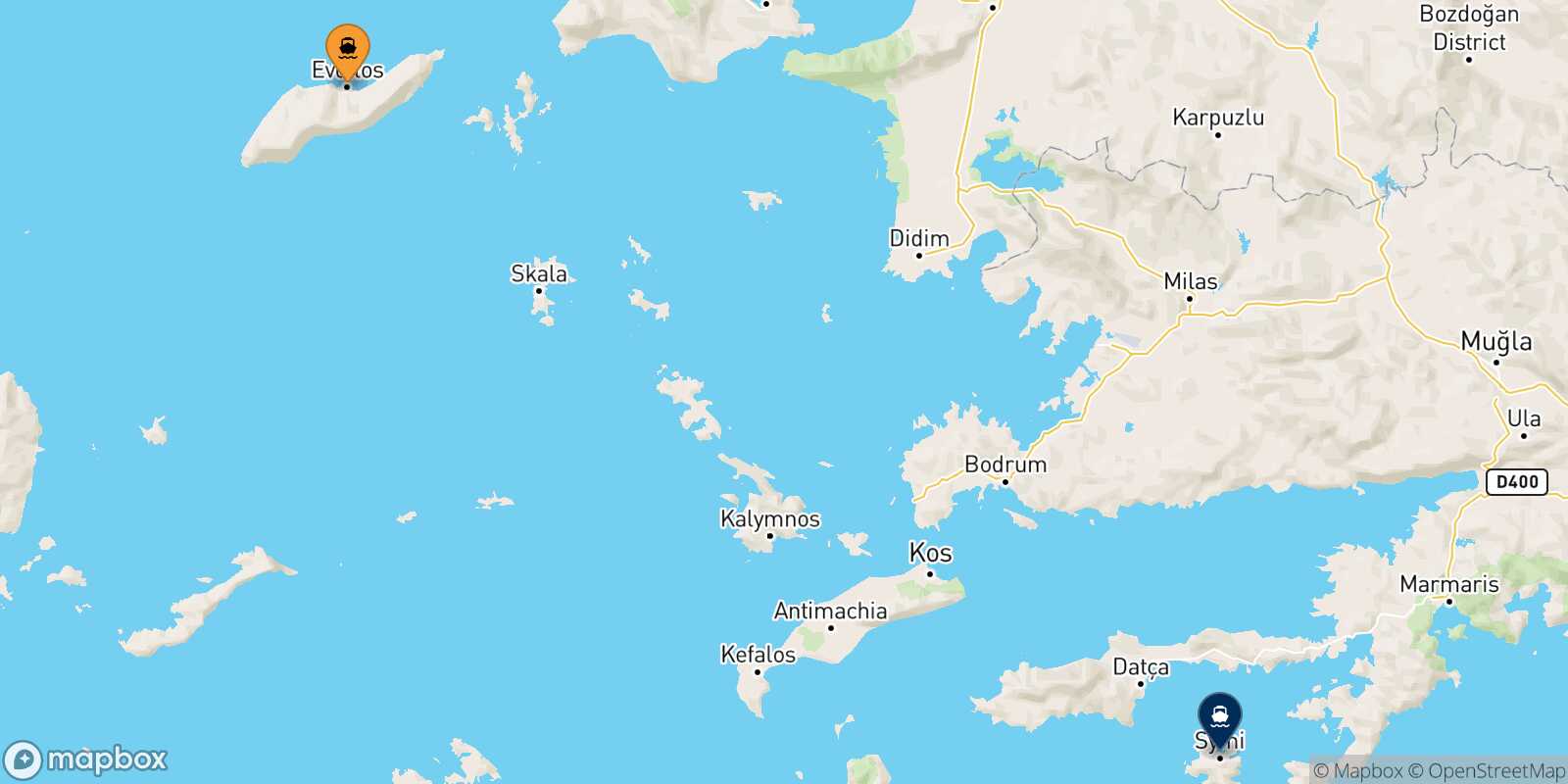 Carte des traverséesAgios Kirikos (Ikaria) Symi