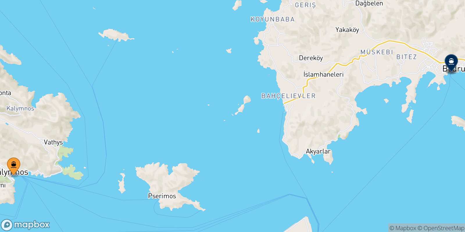 Carte des destinations de Kalymnos