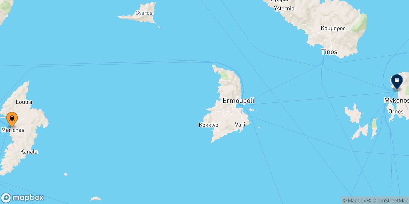 Carte des traverséesKythnos Mykonos