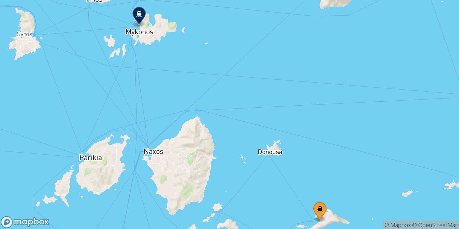 Carte des traverséesAegiali (Amorgos) Mykonos