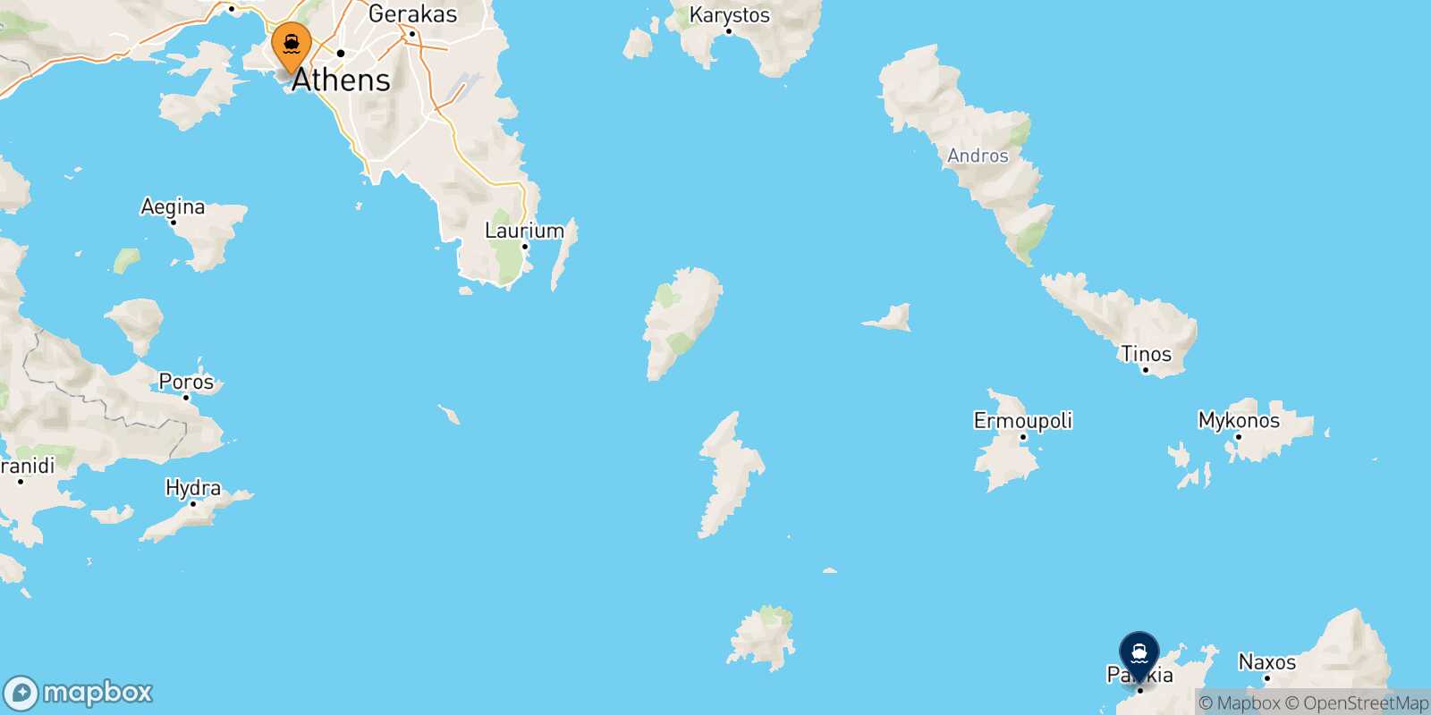 Carte des traverséesLe Piree Paros