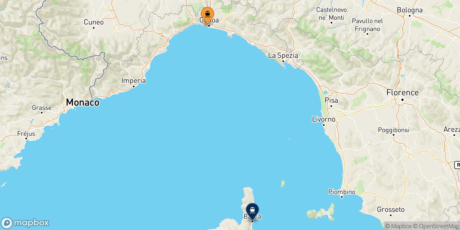 Carte des traverséesGenes Bastia