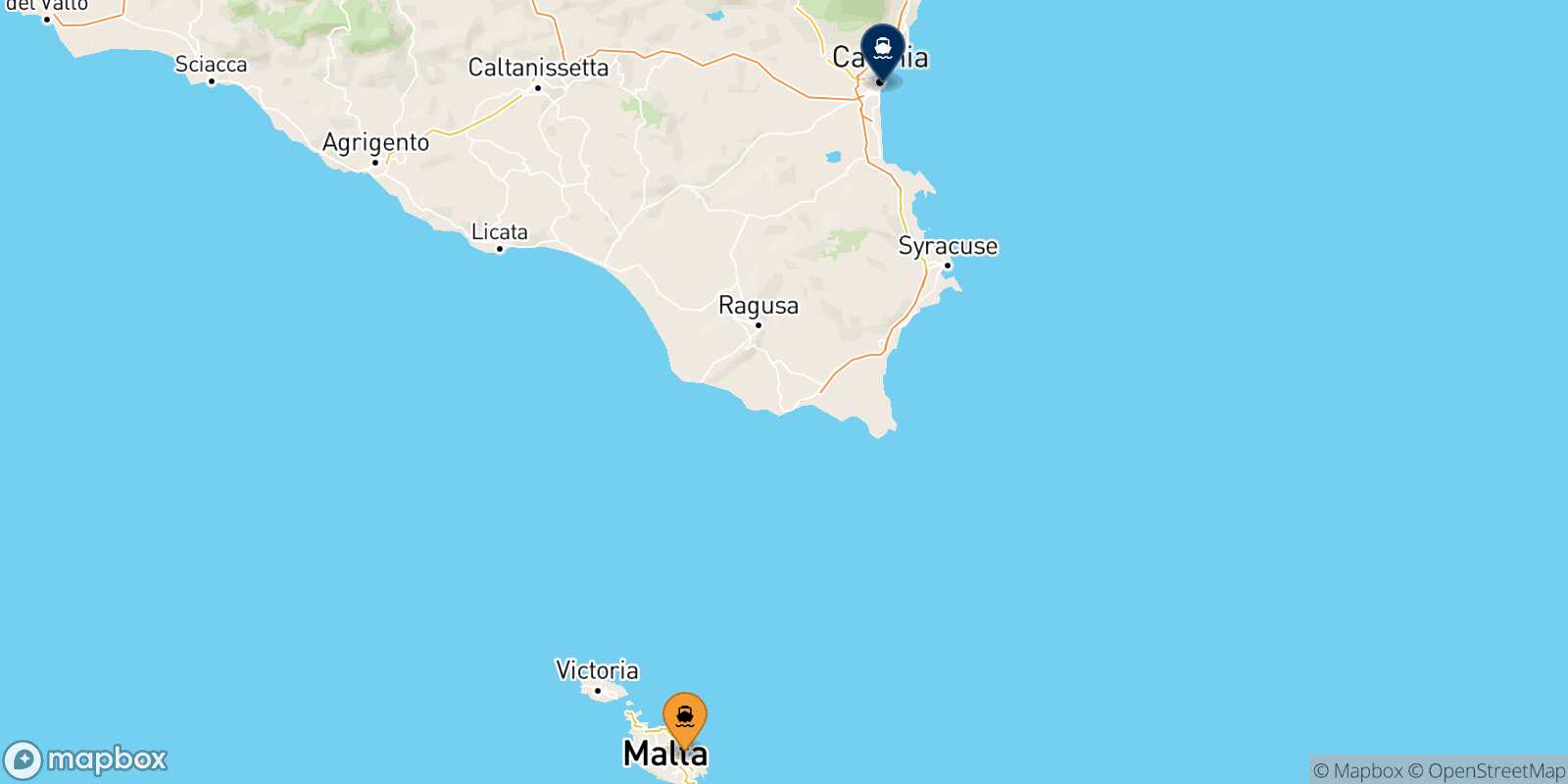 Carte des traverséesLa Valletta (Malte) Catane
