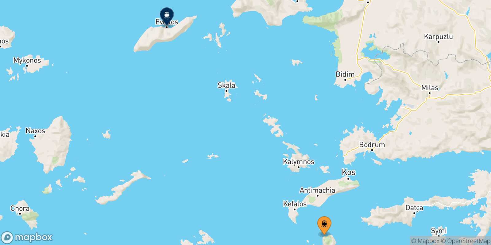 Carte des traverséesNisyros Evdilos (Ikaria)