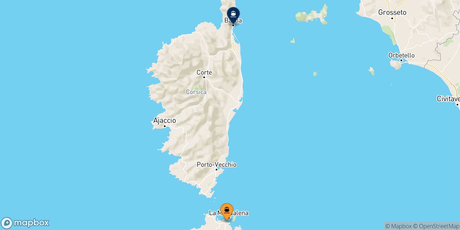 Carte des traverséesGolfo Aranci Bastia