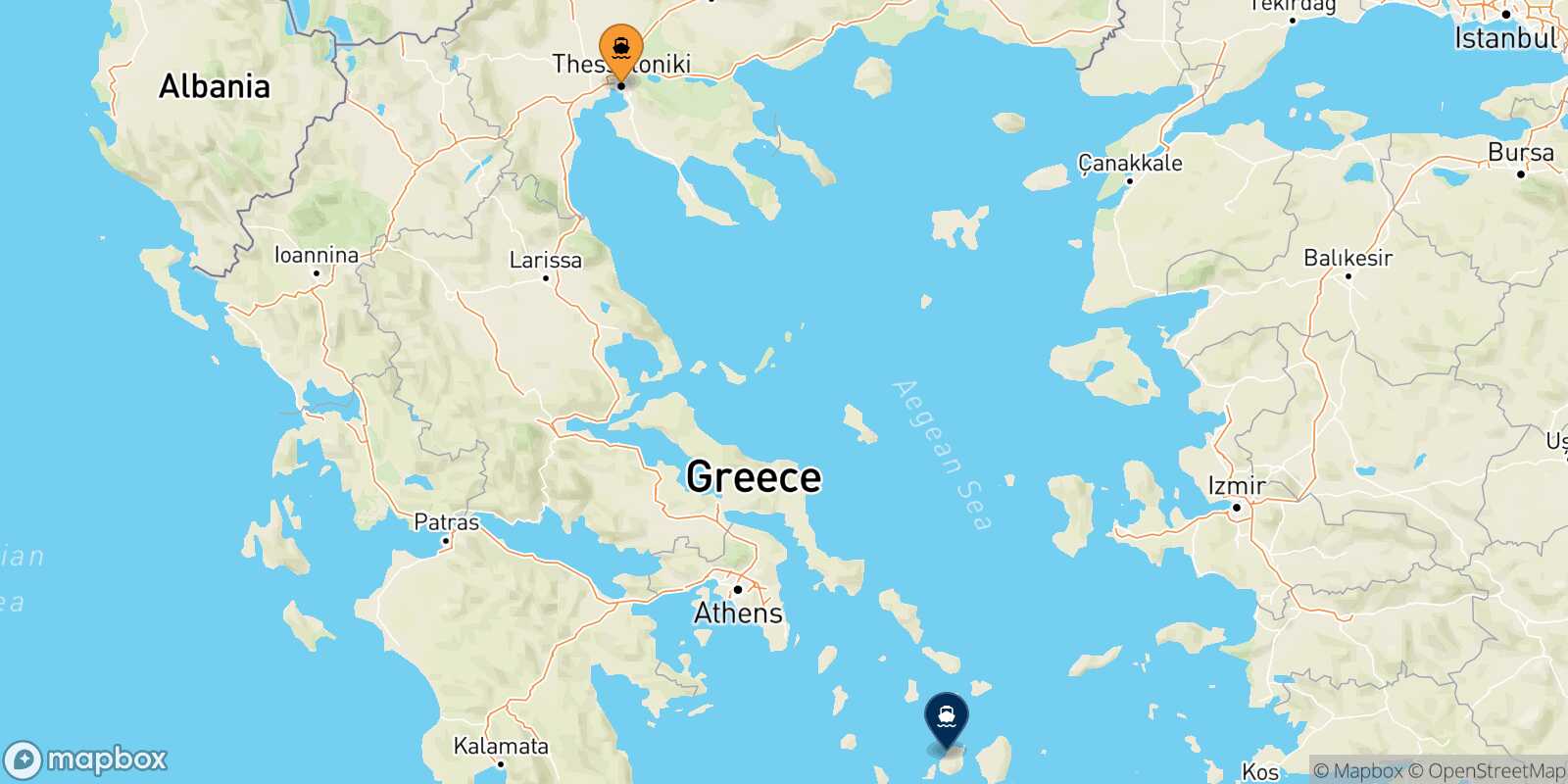 Carte des traverséesThessalonique Paros