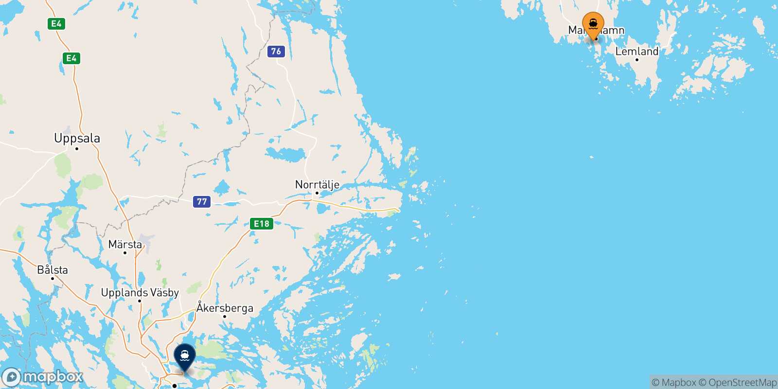 Carte des traverséesMariehamn Stockholm