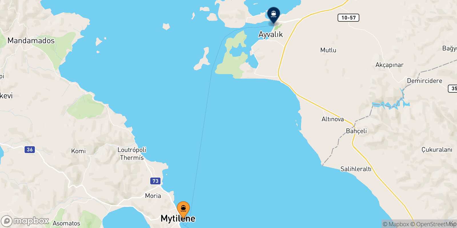 Carte des traverséesMytilene (Lesvos) Ayvalik