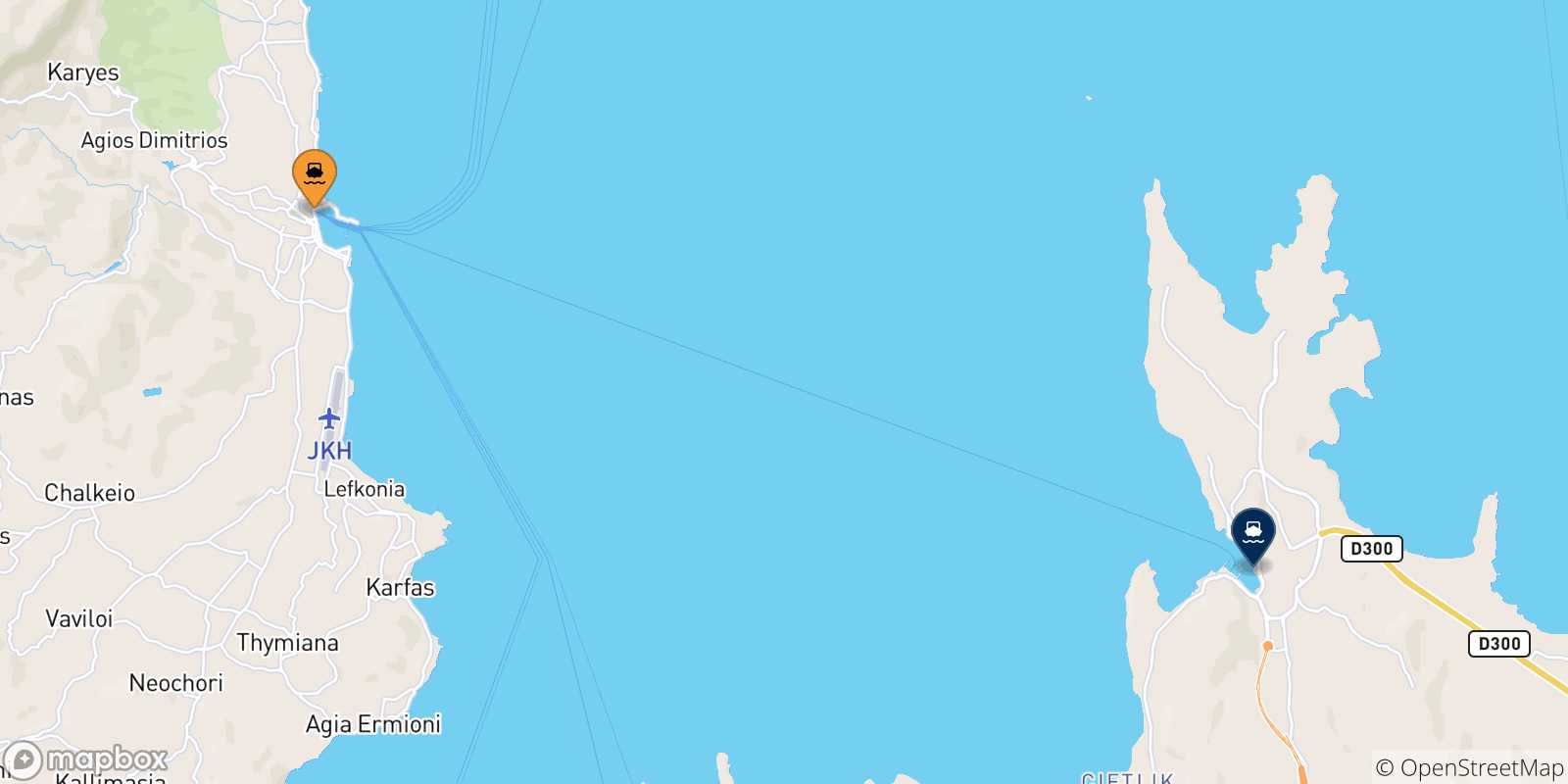 Carte des traversées possibles entre Chios et la Turquie