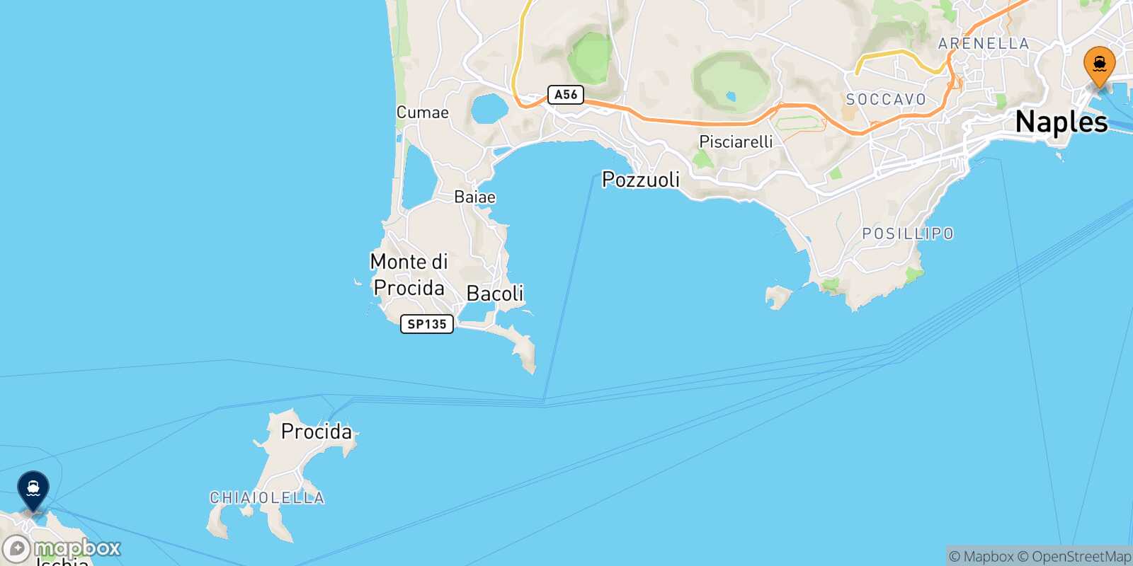 Carte des traverséesNaples Beverello Ischia
