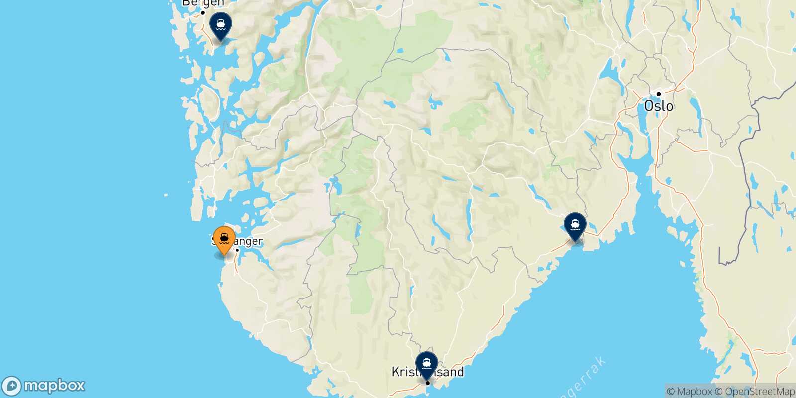 Carte des destinations de Stavanger