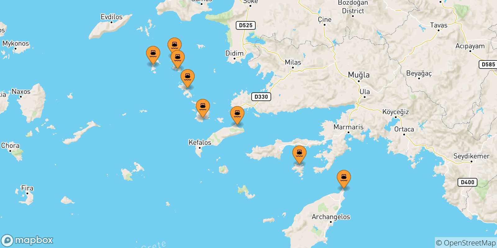 Carte des traversées possibles entre Îles Du Dodécanèse et Agathonissi