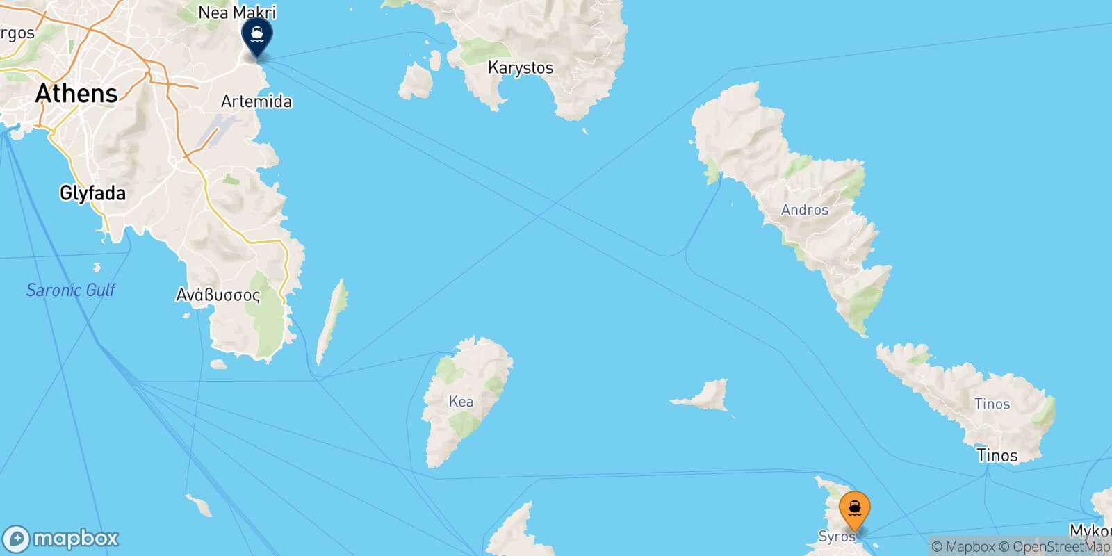 Carte des traverséesSyros Rafina