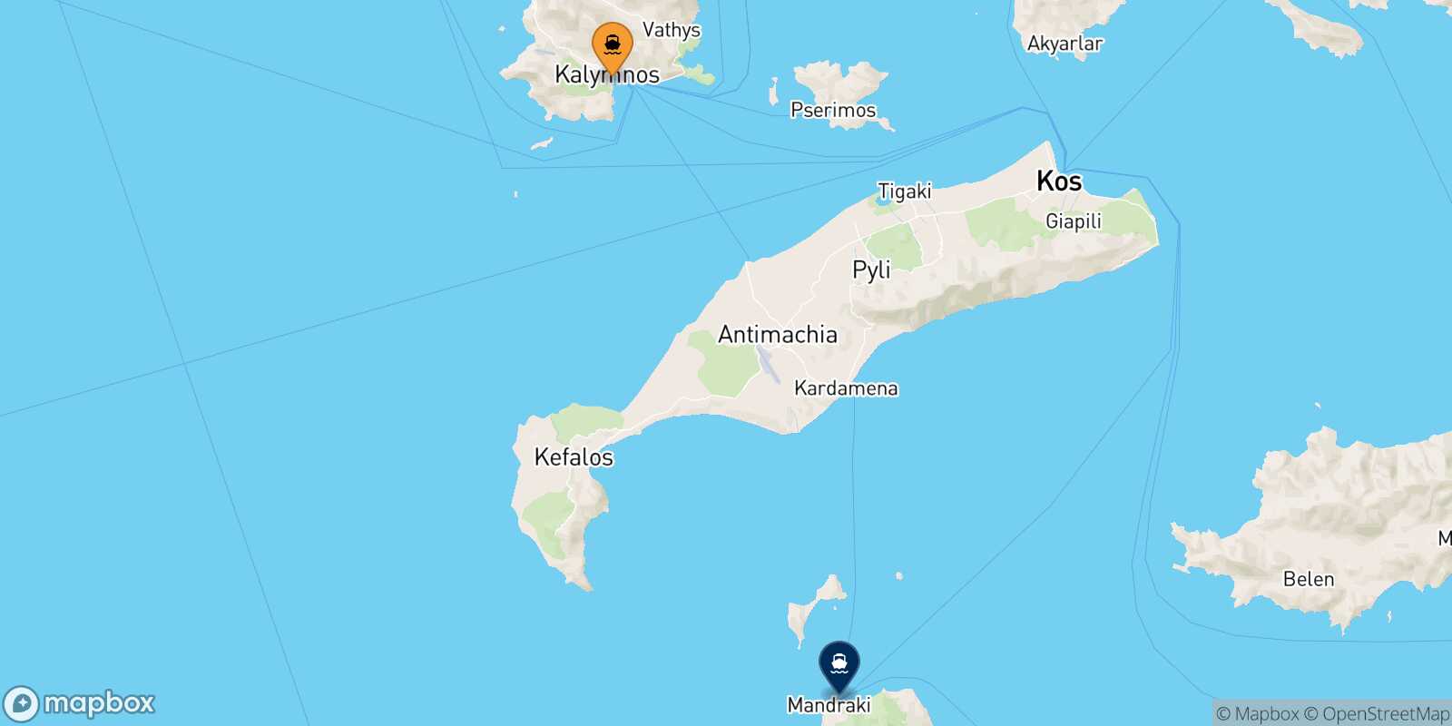 Carte des traverséesKalymnos Nisyros