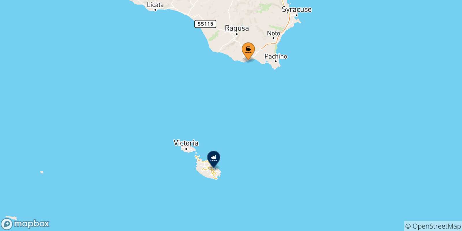 Carte des traversées possibles entre Pozzallo et Malte