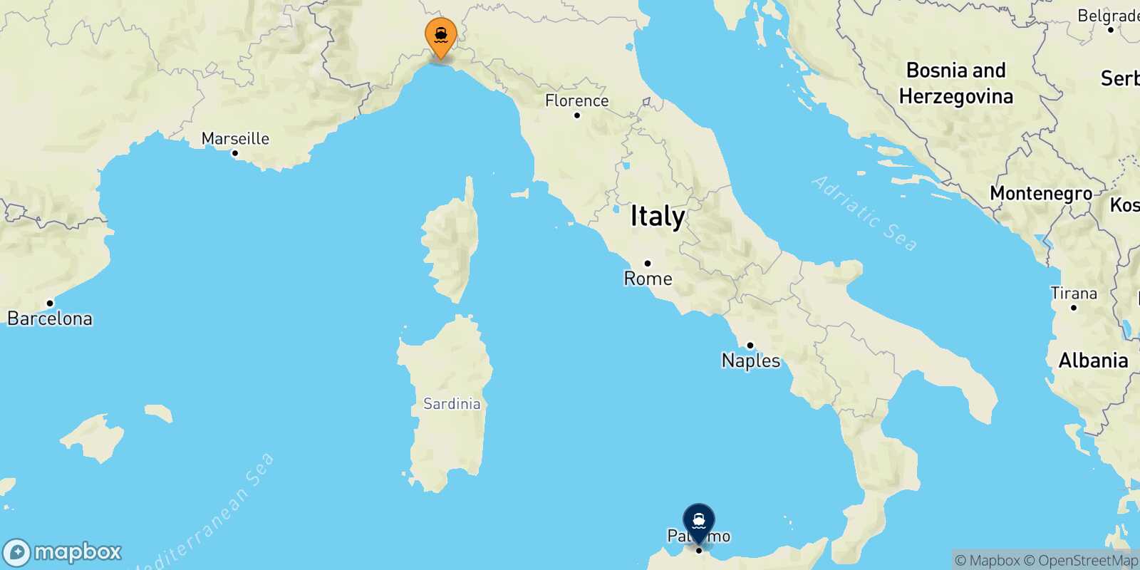 Carte des traverséesGenes Palerme