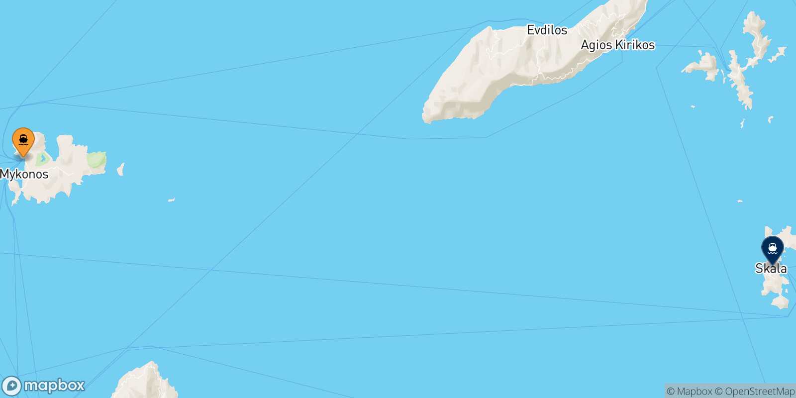 Carte des traverséesMykonos Patmos