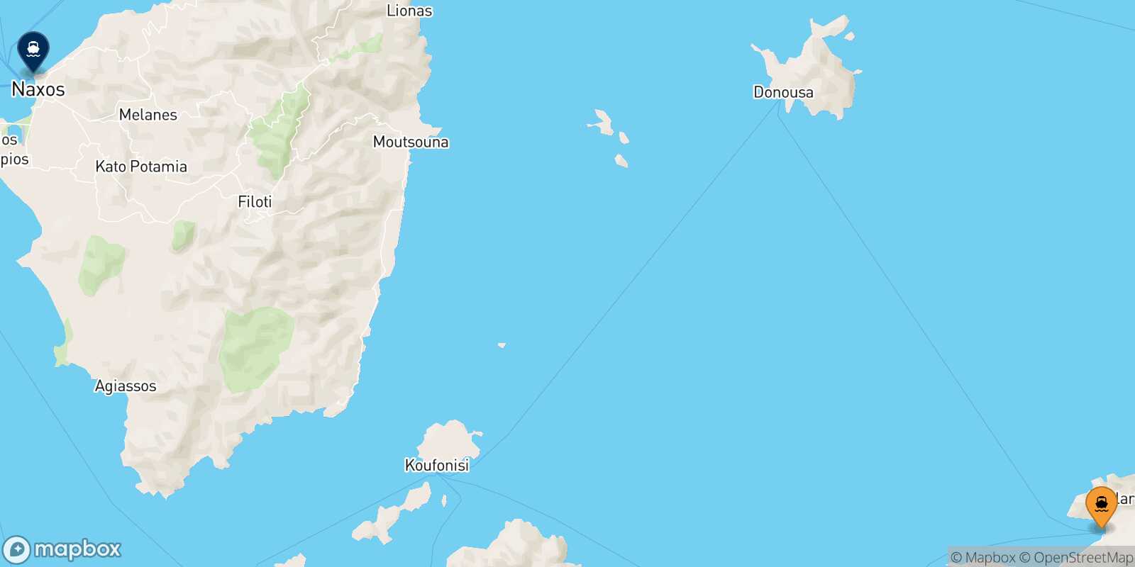 Carte des traverséesAegiali (Amorgos) Naxos