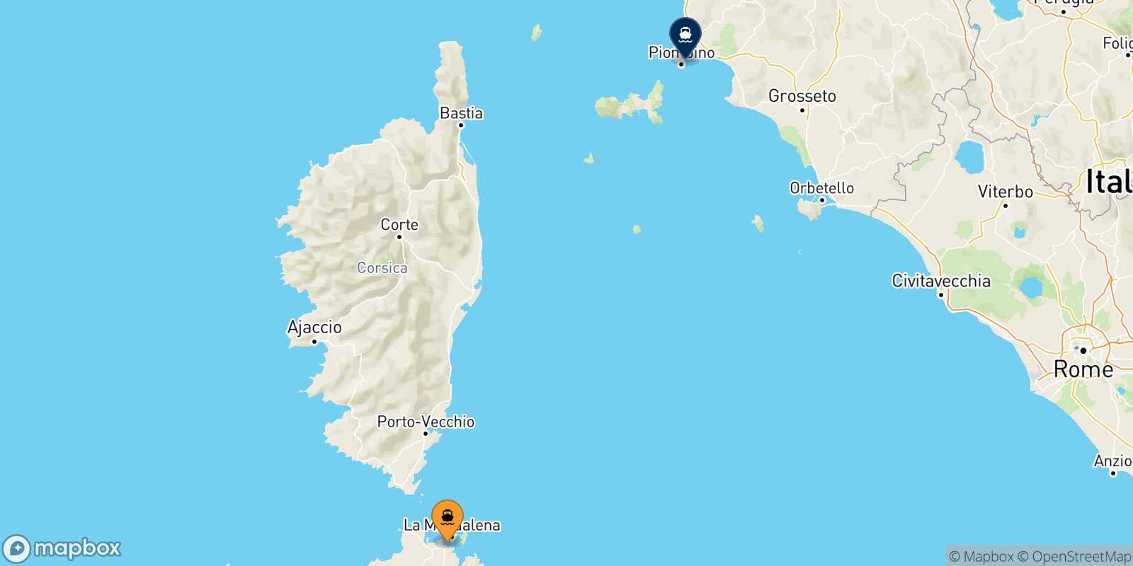 Carte des traverséesGolfo Aranci Piombino
