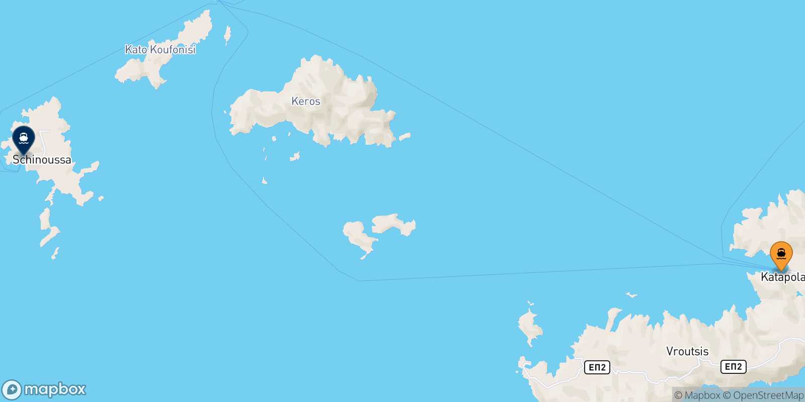Carte des traverséesKatapola (Amorgos) Schinoussa