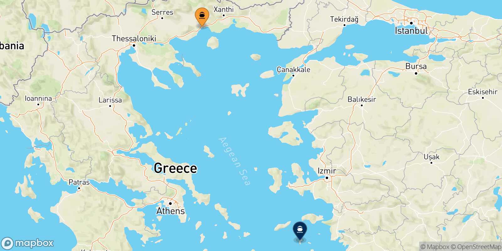 Carte des traverséesKavala Patmos