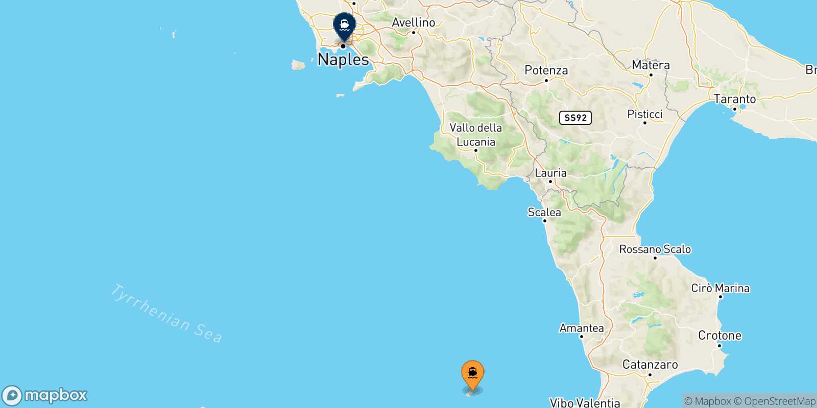 Carte des traverséesStromboli Naples