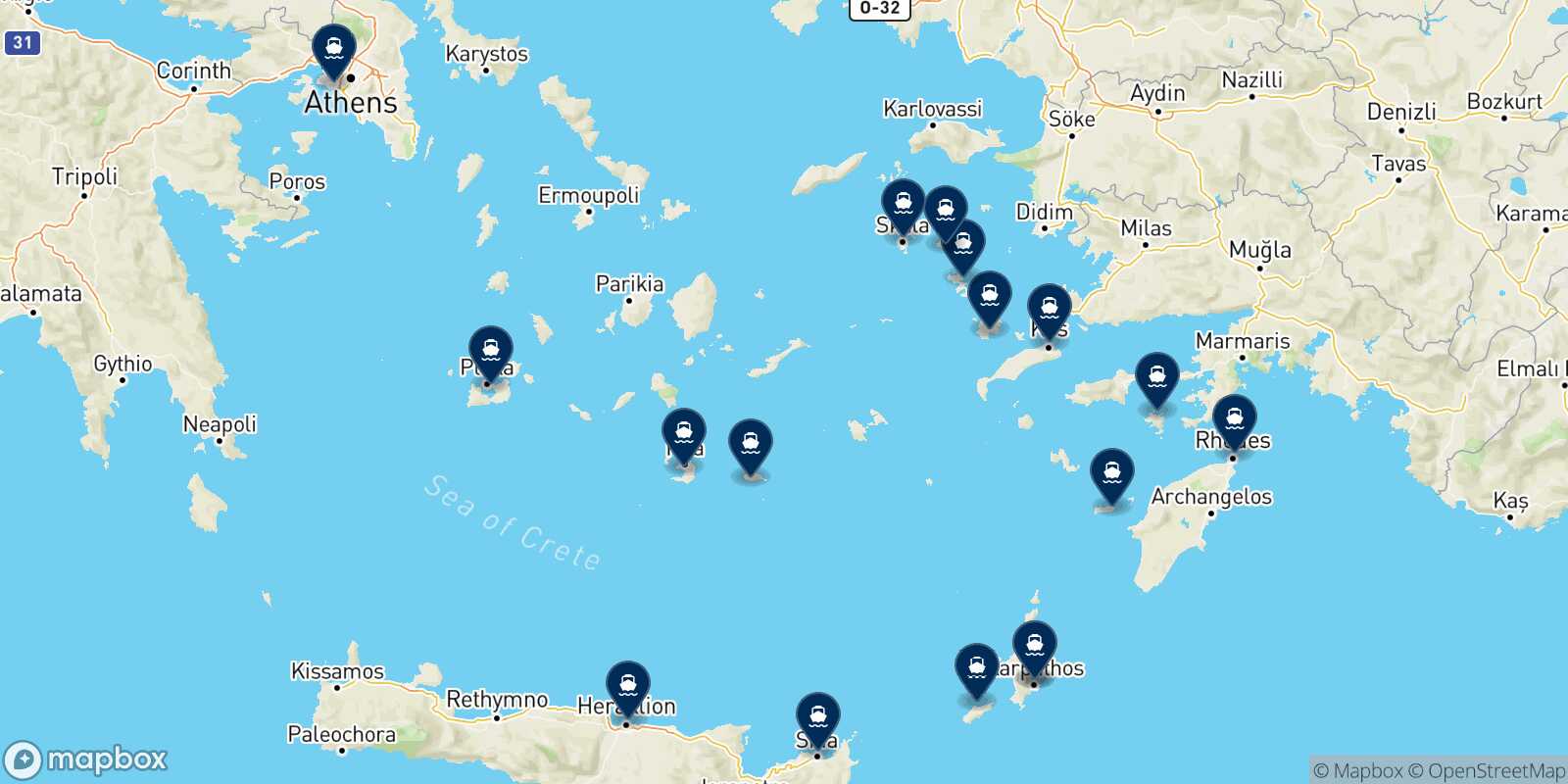Carte des destinations de Karpathos