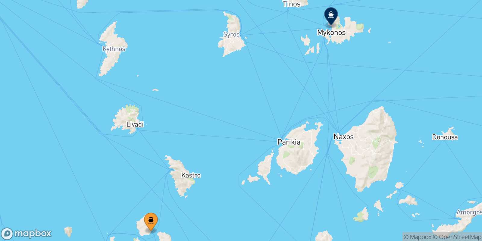 Carte des traverséesKimolos Mykonos