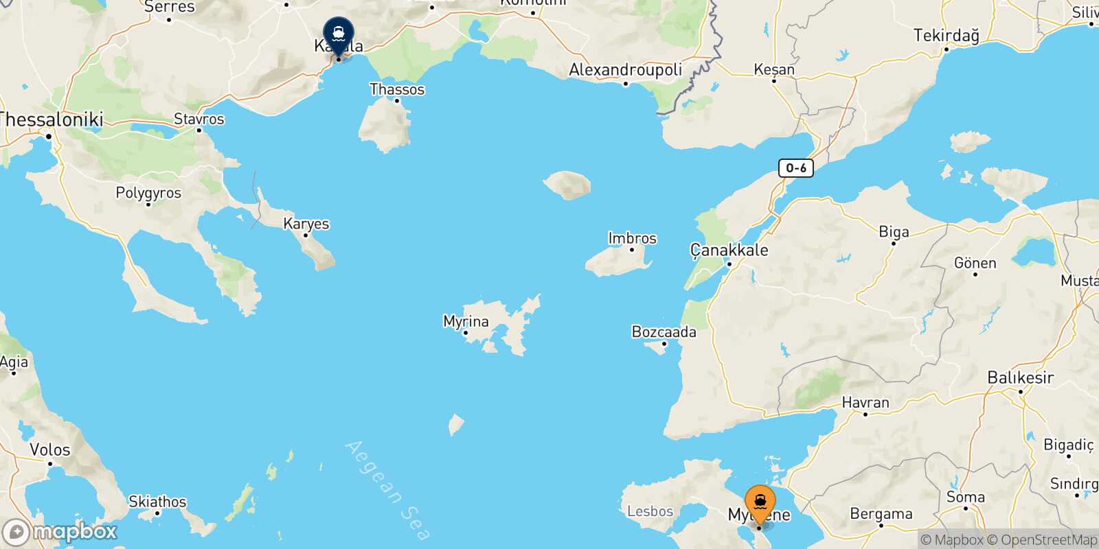 Carte des traverséesMytilene (Lesvos) Kavala