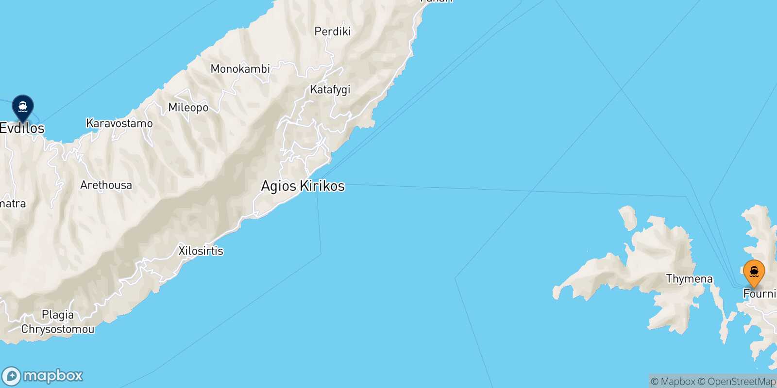 Carte des traverséesFourni Agios Kirikos (Ikaria)